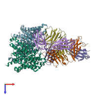 PDB entry 2hlf coloured by chain, top view.