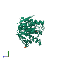 PDB entry 2hlh coloured by chain, side view.