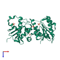 PDB entry 2hlh coloured by chain, top view.