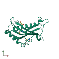 PDB entry 2hlj coloured by chain, front view.