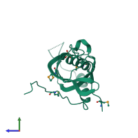 PDB entry 2hlj coloured by chain, side view.