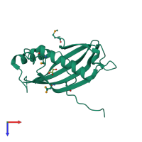 PDB entry 2hlj coloured by chain, top view.