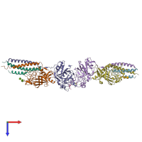PDB entry 2hlo coloured by chain, top view.