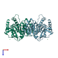 PDB entry 2hlp coloured by chain, top view.