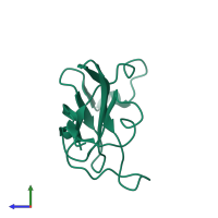 PDB entry 2hlq coloured by chain, side view.