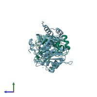 PDB entry 2hls coloured by chain, side view.