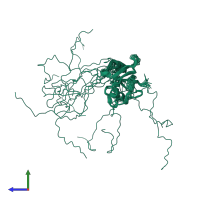 PDB entry 2hlw coloured by chain, ensemble of 15 models, side view.