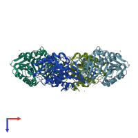 PDB entry 2hlz coloured by chain, top view.