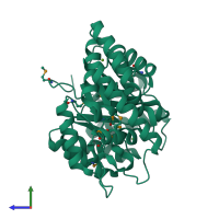 PDB entry 2hmc coloured by chain, side view.