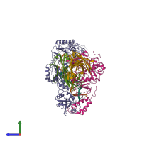 PDB entry 2hmi coloured by chain, side view.