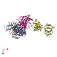 PDB entry 2hmi coloured by chain, top view.