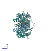 PDB entry 2hmp coloured by chain, side view.