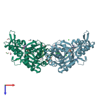 PDB entry 2hmp coloured by chain, top view.