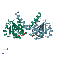 PDB entry 2hmu coloured by chain, top view.