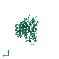 PDB entry 2hmy coloured by chain, side view.