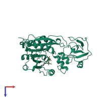 PDB entry 2hmy coloured by chain, top view.