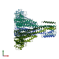 PDB entry 2hn2 coloured by chain, front view.