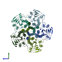 PDB entry 2hn2 coloured by chain, side view.