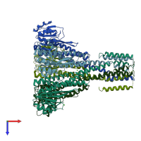 PDB entry 2hn2 coloured by chain, top view.