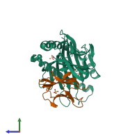 PDB entry 2hn7 coloured by chain, side view.