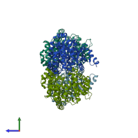 PDB entry 2hne coloured by chain, side view.