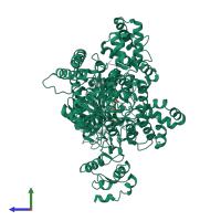 PDB entry 2hnh coloured by chain, side view.