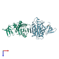 PDB entry 2hni coloured by chain, top view.