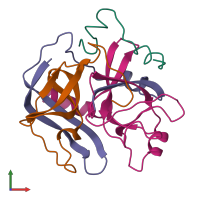 PDB entry 2hnt coloured by chain, front view.