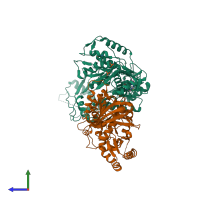 PDB entry 2hnz coloured by chain, side view.