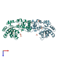 PDB entry 2ho4 coloured by chain, top view.