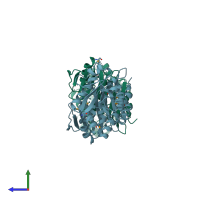 PDB entry 2ho5 coloured by chain, side view.