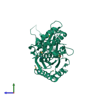 PDB entry 2hoe coloured by chain, side view.