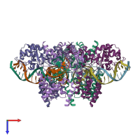 PDB entry 2hoi coloured by chain, top view.