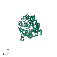 PDB entry 2hoq coloured by chain, side view.