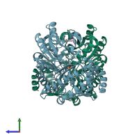 PDB entry 2hoz coloured by chain, side view.