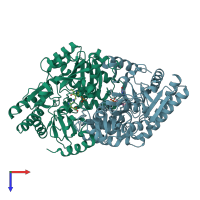 PDB entry 2hp1 coloured by chain, top view.