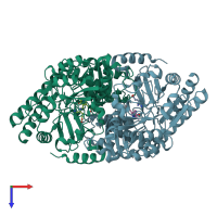 PDB entry 2hp2 coloured by chain, top view.