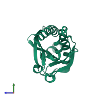 PDB entry 2hp7 coloured by chain, side view.