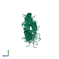 PDB entry 2hp8 coloured by chain, ensemble of 30 models, side view.