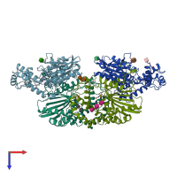 PDB entry 2hpa coloured by chain, top view.