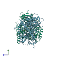 PDB entry 2hpd coloured by chain, side view.