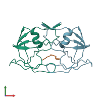 PDB entry 2hpe coloured by chain, front view.