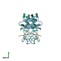 PDB entry 2hpe coloured by chain, side view.