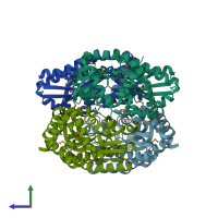 PDB entry 2hpg coloured by chain, side view.