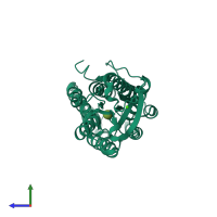 PDB entry 2hph coloured by chain, side view.