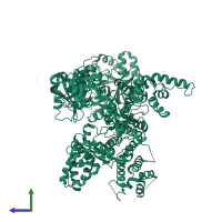 PDB entry 2hpi coloured by chain, side view.