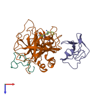 PDB entry 2hpp coloured by chain, top view.