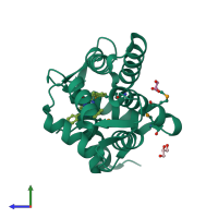 PDB entry 2hps coloured by chain, side view.