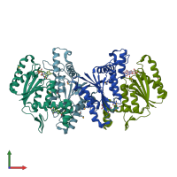 PDB entry 2hpv coloured by chain, front view.