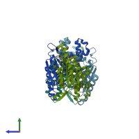 PDB entry 2hpv coloured by chain, side view.